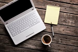 laptop coffee old table